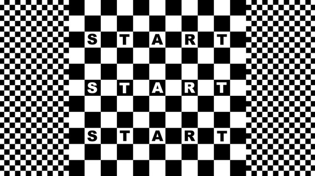 Black and white squares. Classic background. Racing flag. Start, finish. Text on black and white squares