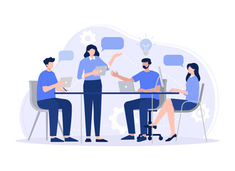 Flat hand drawn formal people working and discussing indoors. Modern vector flat illustration.