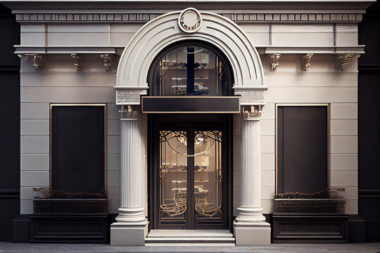 Elegant luxury boutique exterior with an elegant vintage look, generative AI
