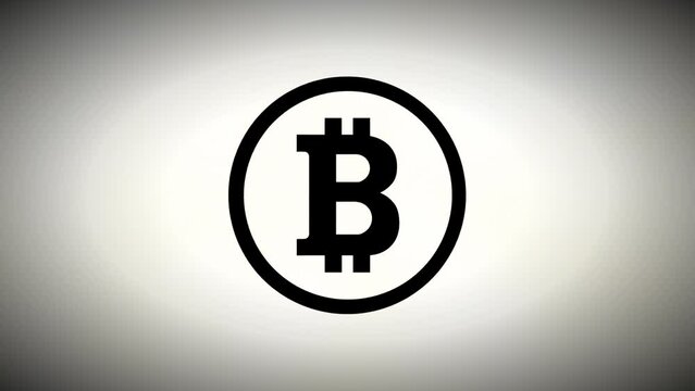 Bitcoin black and white icon. Cryptocurrency symbol and coin image for use in web projects or mobile applications. Blockchain, white background. Animated black bitcoin coins Business, cryptocurrency