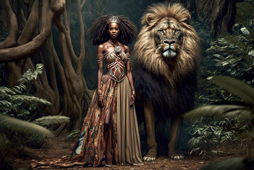 Generative AI illustration of beautiful tribal black woman from Africa