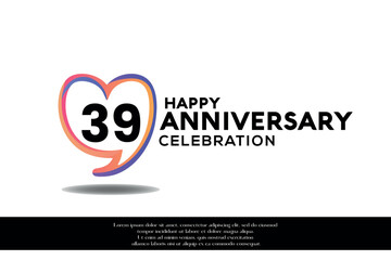 Vector 39th anniversary logo background design with gradient elements heart shape vector illustration 