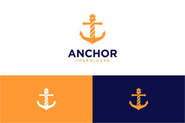 anchor logo design with lighthouse - obrazy, fototapety, plakaty