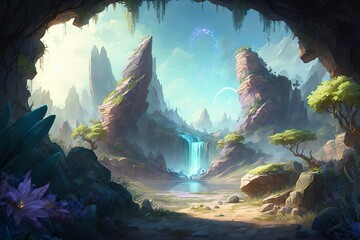 Malachite Dreamscape A Hyperrealistic Journey Through a Lush Fern Forest and Majestic Waterfalls AI Generated