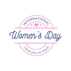 Logo for international women's day with a pink heart and a ribbon that says international women's day.