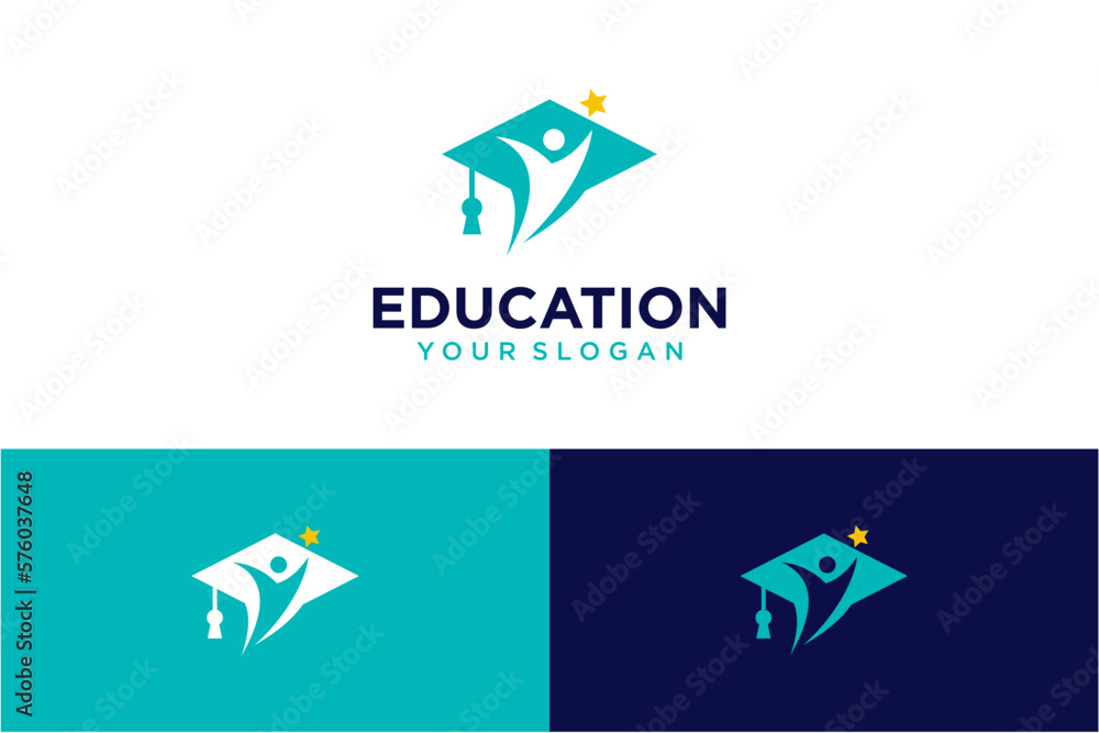 Wall mural education logo design with toga and students