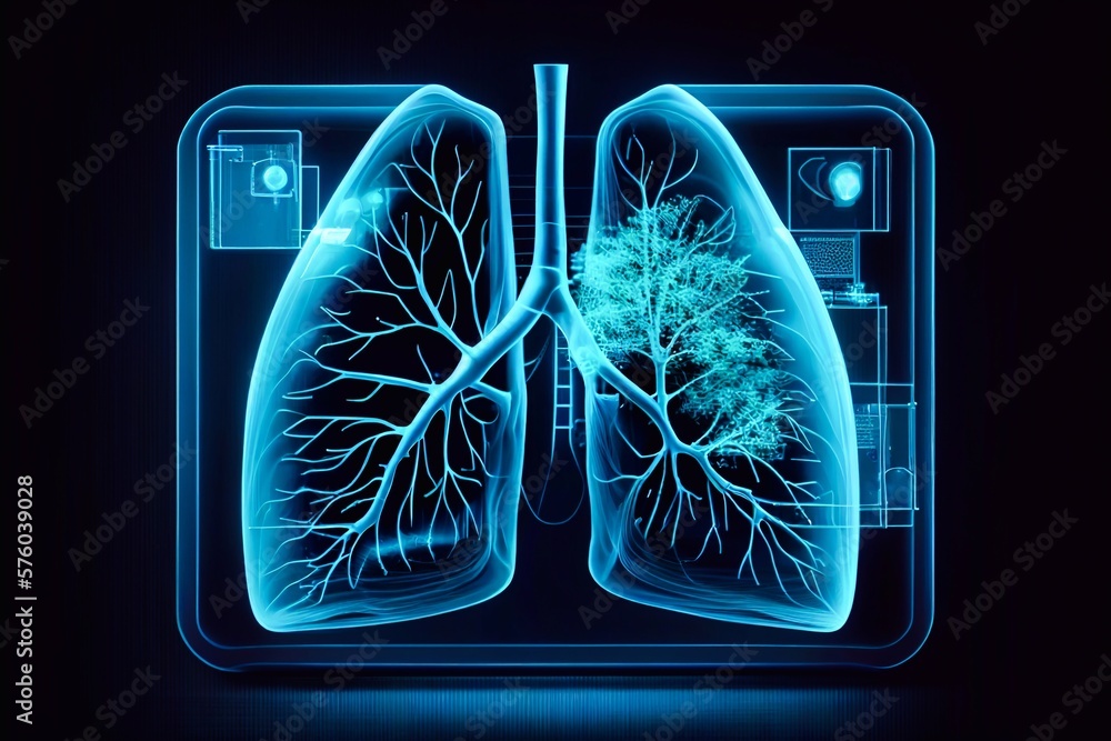 Poster abstract image of a human lungs in the form of a starry sky or space, generative ai consisting of po