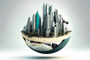 Earth with modern buildings and skyscrapers above it. Environment concept Generative AI