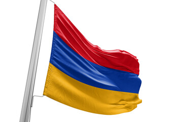 Fototapeta na wymiar Armenia national flag cloth fabric waving on beautiful white background.