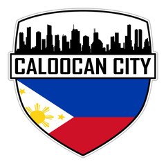 Caloocan City Philippines Flag Skyline Silhouette Caloocan City Philippines Lover Travel Souvenir Sticker Vector Illustration SVG EPS AI