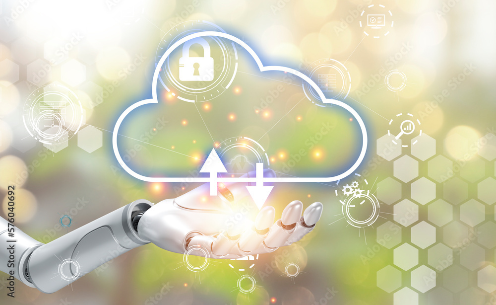 Poster concept. cloud showing in hand cloud technology storage the concept of networks and internet service