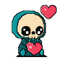 pixel art cute skull holding love design