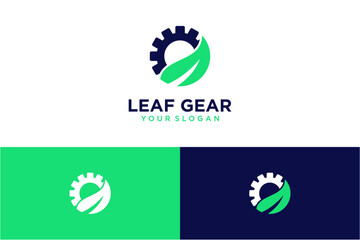 gear logo design with leaf