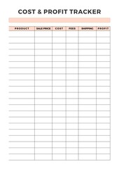 Minimalist planner pages templates. Printable Life & Business Planner Set. Life and business planner. Cost & Profit tracker Printable Page