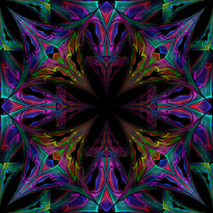 refract glowing glass kaleidoscope square tile glow fractal symmetrical pattern