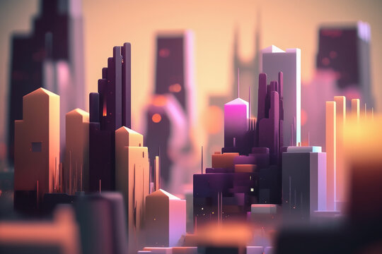 Abstract cities. 3D Digital Painting, Atmospheric, Depth of field. Generative Ai.