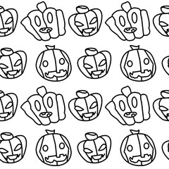 illustration pattern outline halloween pumpkins, seamless pattern pumpkins monsters