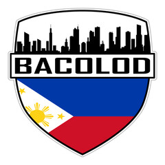 Bacolod Philippines Flag Skyline Silhouette Bacolod Philippines Lover Travel Souvenir Sticker Vector Illustration SVG EPS AI