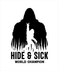 Hide and sick world bigfoot champion logo illustration tshirt design - obrazy, fototapety, plakaty