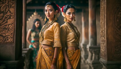 balinese women wear kebaya in bali temple, Generative AI