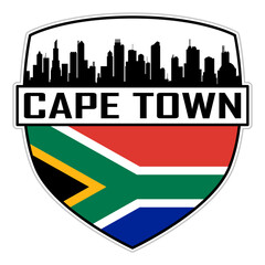 Fototapeta premium Cape Town South Africa Flag Skyline Silhouette Cape Town South Africa Lover Travel Souvenir Sticker Vector Illustration SVG EPS AI