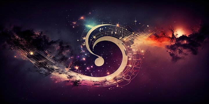 Music and universe concept in a night sky, generative AI