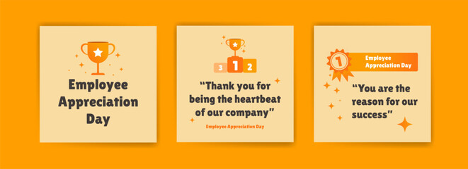 Celebrate Employee Appreciation Day with Cheerful Greeting Cards. Vector banner with illustration of employee getting award and congratulating on his achievement.