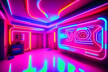 neon light music room - generative ai