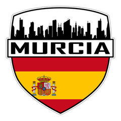 Fototapeta premium Murcia Spain Flag Skyline Silhouette Murcia Spain Lover Travel Souvenir Sticker Vector Illustration SVG EPS AI