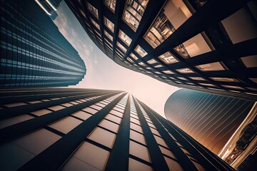 Wide-angle view of London's Financial District skyline. Photo generative AI - obrazy, fototapety, plakaty