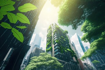 Hong Kong's Business Towers & Greenery. Photo generative AI