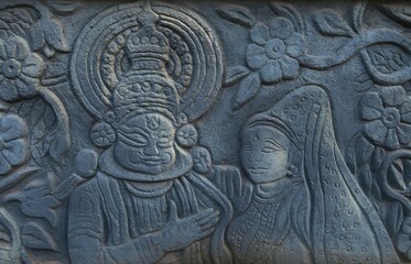 Fototapeta na wymiar classical art Kathakali in cement sculpture work