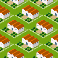 Seamless city building house Repeating Tile Pattern Isometric Illustration