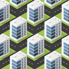 Seamless city building house Repeating Tile Pattern Isometric Illustration