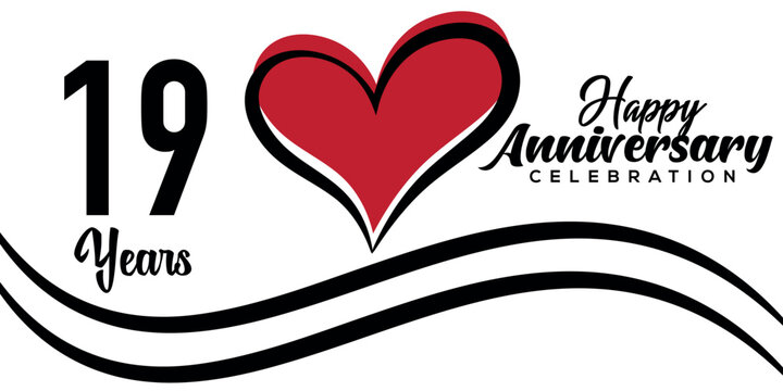 Vector 19th anniversary celebration logo lovely red heart abstract vector  on white background design template illustration.