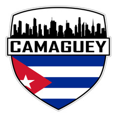 Camaguey Cuba Flag Skyline Silhouette Camaguey Cuba Lover Travel Souvenir Sticker Vector Illustration SVG EPS AI