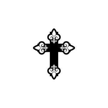 Cross icon. Simple style Christian religion icon isolated on white background. 