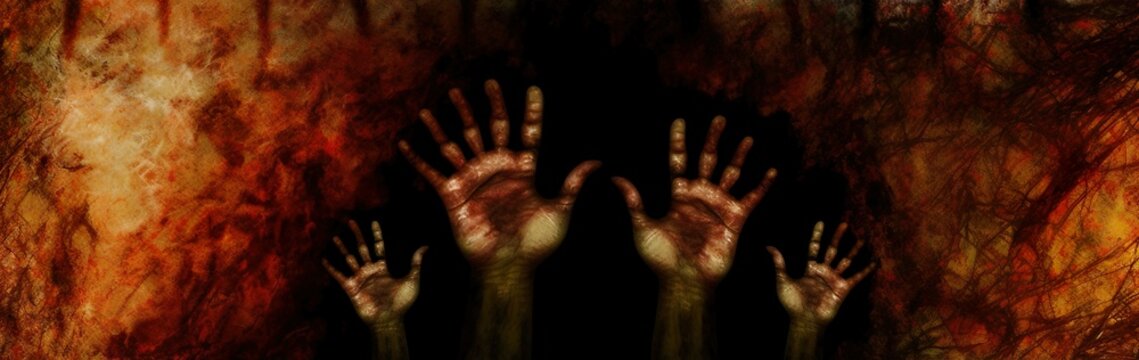 Background With Cursed Hands On Dirty Wall, Horror Texture For Background Generative AI