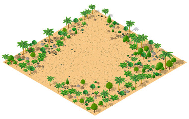 Isometric 3D desert park with palm trees of a city