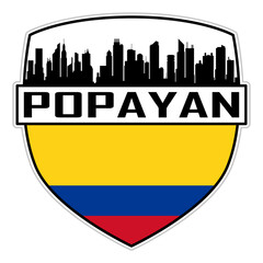 Popayan Colombia Flag Skyline Silhouette Popayan Colombia Lover Travel Souvenir Sticker Vector Illustration SVG EPS AI
