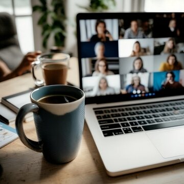 Un ordinateur en conf&eacute;rence, t&eacute;l&eacute;travail