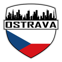 Fototapeta premium Ostrava Czech Flag Skyline Silhouette Ostrava Czech Lover Travel Souvenir Sticker Vector Illustration SVG EPS AI