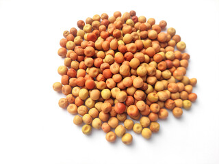  Dun peas or Field pea isolated on white background. Heap of Dun pea or Field pea. Dun peas are popular feed for pigeons. 