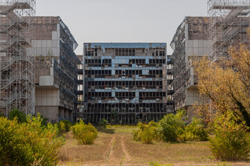 Old abandoned unfinished glass hospital in the Croatian capital Zagreb