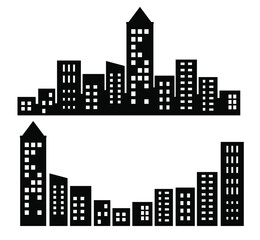 Fototapeta premium Flat Black Cityscape Silhouette city buildings set Modern