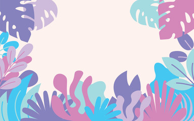 Fototapeta na wymiar background with tropical leaves, plants and flowers for banners, posters and greeting cards. vector illustration. summer background with leaves. spring bright background.