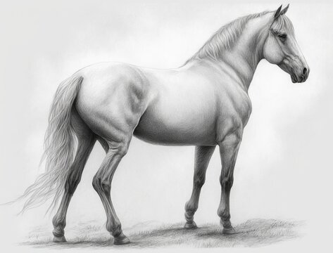 A horse in black and white pencil drawing