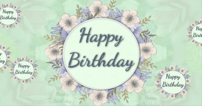 Happy birthday video card with animated Green flowers background full hd 4k