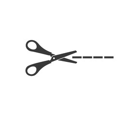 Scissor with cut lines logo design. Cutting scissors icon. Scissors with cut lines symbols.  Cut here signs, flat style vector design and illustration.
