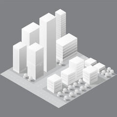 3d illustration map of the white city on white design street town buildings